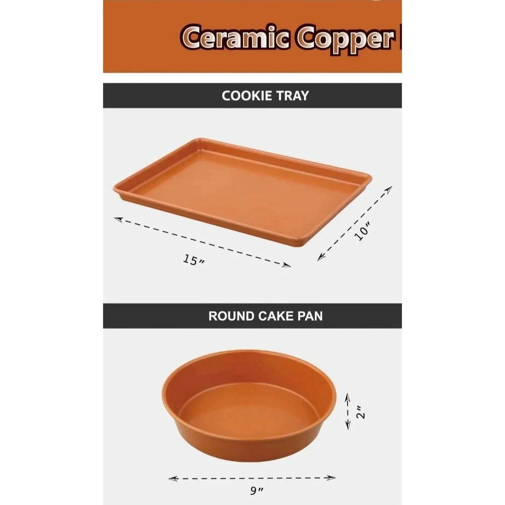 Culinary Edge Copper Ceramic Nonstick‎ Bakeware Set, Assorted Items, 4 Piece